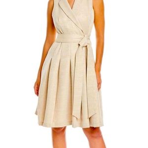 NWT Anne Klein Textured A-Line Size 10 Beige with Gold Threads, belted